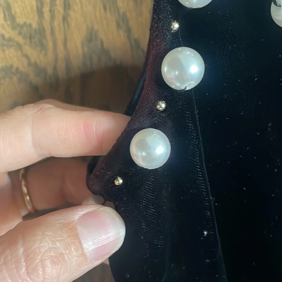 Black Vintage Velvet Dress with Pearls 8 - Picture 6 of 7